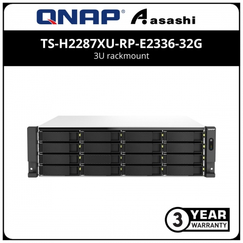 Qnap QuTS Hero Edition TS-h2287XU-RP-E2336-32G 3U rackmount NAS Storage with redundant power supply (Intel® Xeon® E-2334 4C 8T 3.4GHz, up to 4.8GHz, 32 GB RAM(Max 128GB), 2 x 2.5GbE,2 x 10GbE, 4 x USB3.2 Gen2)