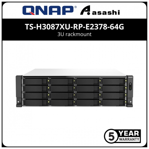 Qnap QuTS Hero Edition TS-h3087XU-RP-E2378-64G 3U rackmount NAS Storage with redundant power supply (Intel® Xeon® E-2378 8C 16T 2.6GHz, up to 4.8GHz, 64 GB RAM(Max 128GB), 2 x 2.5GbE,2 x 10GbE, 4 x USB3.2 Gen2)