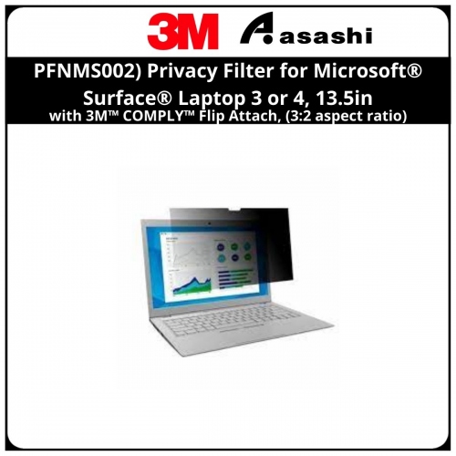 3M™ (PFNMS002) Privacy Filter for Microsoft® Surface® Laptop 3 or 4, 13.5in with 3M™ COMPLY™ Flip Attach, (3:2 aspect ratio)
