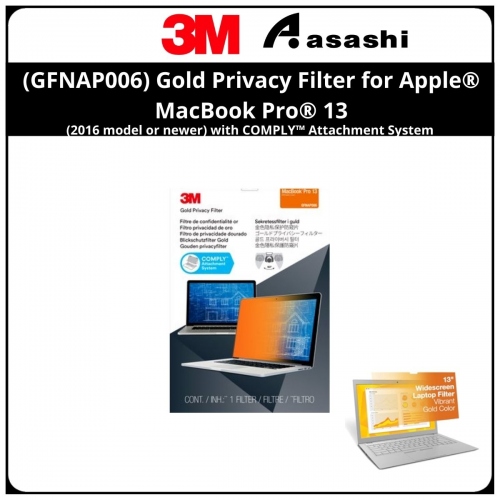 3M™ (GFNAP006) Gold Privacy Filter for Apple® MacBook Pro® 13 (2016 model or newer) with COMPLY™ Attachment System