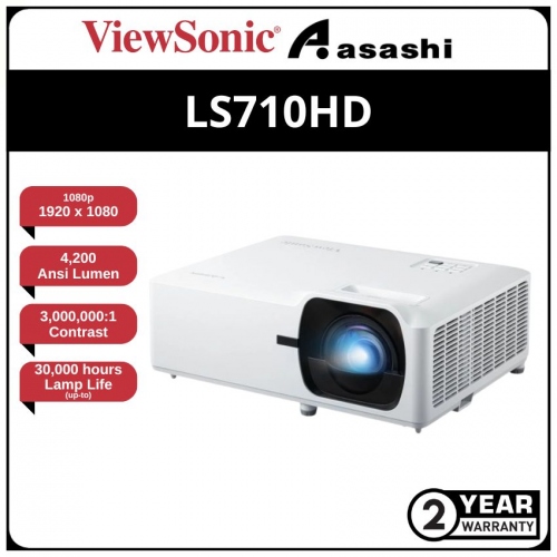 ViewSonic LS710HD 4,200 ANSI Lumens 1080p Business Laser Short Throw Projector (HDMI x2, Speaker 15w, Instant On/Off, Maintenance free: 30,000-hours)