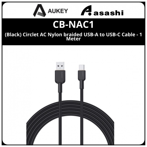 AUKEY CB-NAC1 (Black) Circlet AC Nylon braided USB-A to USB-C Cable - 1 Meter