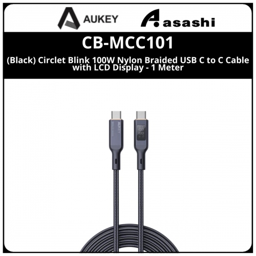AUKEY CB-MCC101 (Black) Circlet Blink 100W Nylon Braided USB C to C Cable with LCD Display - 1 Meter