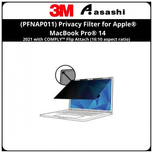 3M™ (PFNAP011) Privacy Filter for Apple® MacBook Pro® 14 2021 with COMPLY™ Flip Attach (16:10 aspect ratio)