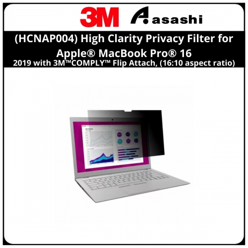 3M™ (HCNAP004) High Clarity Privacy Filter for Apple® MacBook Pro® 16 2019 with 3M™COMPLY™ Flip Attach, (16:10 aspect ratio)