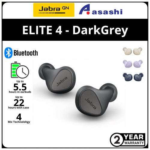 Jabra Elite 4 - DarkGrey True Wireless Earbud (2 yrs Limited Hardware Warranty)