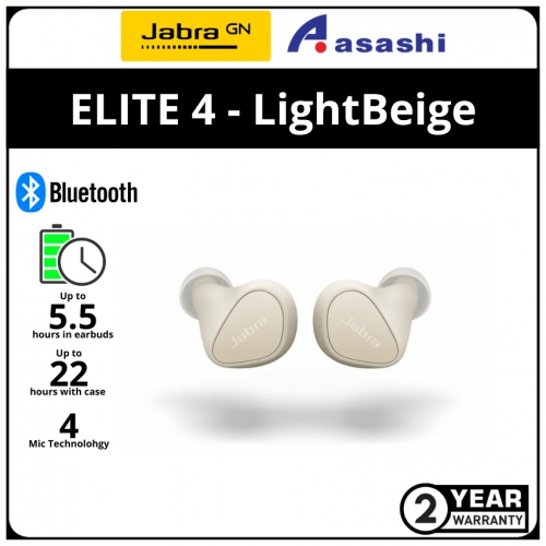Jabra Elite 4 - LightBeige True Wireless Earbud (2 yrs Limited Hardware Warranty)