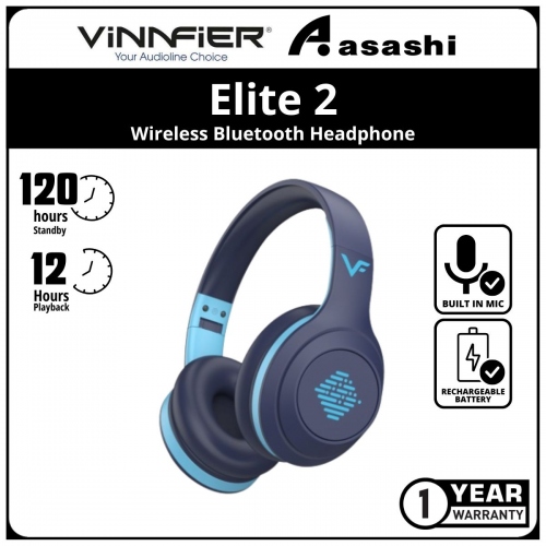 Vinnfier Elite 2 (Blue) Wireless Bluetooth Headphone (1 yrs Limited Hardware Warranty)
