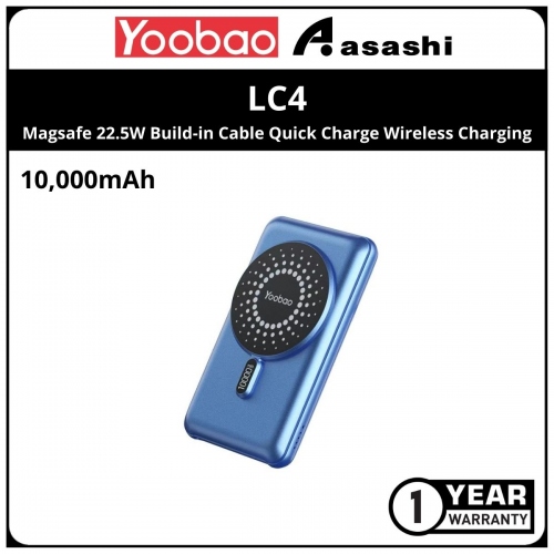 Yoobao LC4 (Blue) Magsafe 22.5W Build-in Cable Quick Charge Wireless Charging Power Bank 10000mAh Type-C and Lightning Cable (1 yrs Limited Hardware Warranty)