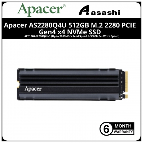 Apacer AS2280Q4U 512GB M.2 2280 PCIE Gen4 x4 NVMe SSD - AP512GAS2280Q4U-1 (Up to 7000MB/s Read Speed & 3000MB/s Write Speed)