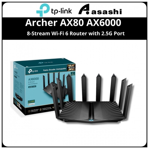 TP Link Archer AX80 AX6000 8 Stream Wi Fi 6 Router with 2.5G Port