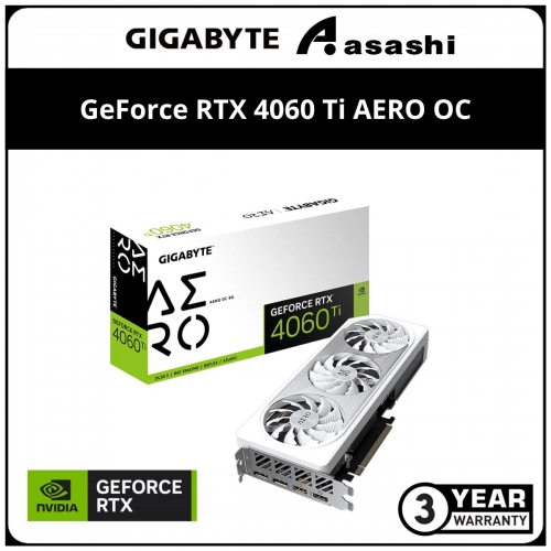 GIGABYTE GeForce RTX 4060 Ti AERO OC 8GB GDDR6X White Edition Graphic Card (GV-N406TAERO OC-8GD)