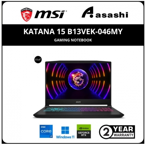 MSI Katana 15 B13VEK-046MY Gaming Notebook (Intel Core i7-13620H/16G D5 (8GB *2)/1TB SSD/NV RTX4050 6GD6/15.6