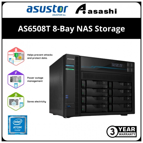 ASUSTOR AS6508T 8-Bay NAS Storage (Intel ATOM C3538 2.1Ghz QC, 8GB DDR4, 2 x 10GbE, 2 x 2.5GbE)