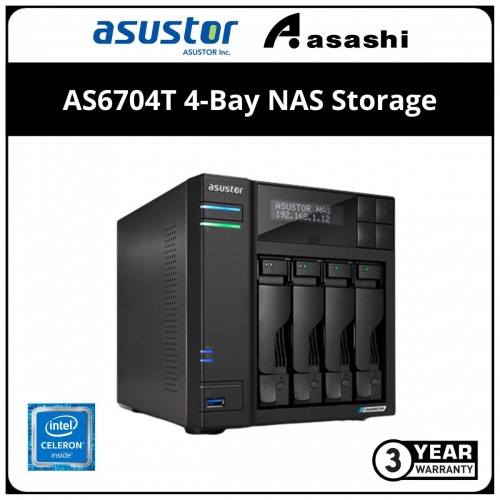 ASUSTOR AS6704T 4-Bay NAS Storage (Intel Celeron N5105 2.9Ghz QC, 4GB DDR4, 2 x 2.5GbE)