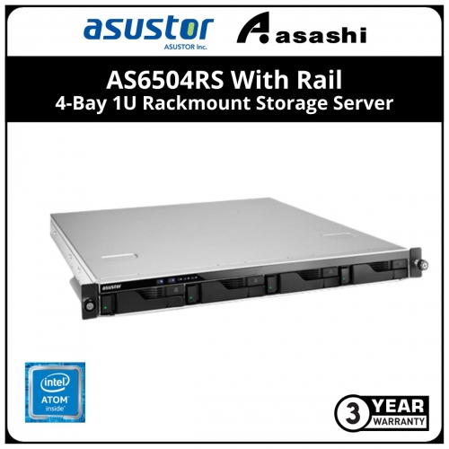 ASUSTOR AS6504RS With Rail 4-Bay 1U Rackmount Storage Server (Intel ATOM C3538 2.1Ghz QC, 8GB DDR4, 2 x GbE, 2 x 2.5GbE)