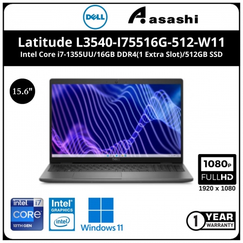 Dell Latitude L3540-I75516G-512-W11 Commercial Notebook (Intel Core i7-1355UU/16GB DDR4(1 Extra Slot)/512GB SSD/15.6