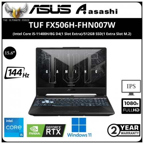 Asus TUF FX506H-FHN007W Gaming Notebook - (Intel Core i5-11400H/8G D4(1 Slot Extra)/512GB SSD(1 Extra Slot M.2)/15.6