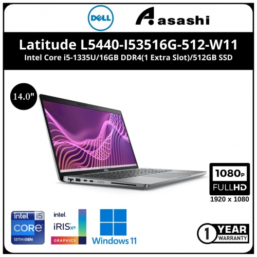 Dell Latitude L5440-I53516G-512-W11 Commercial Notebook (Intel Core i5-1335U/16GB DDR4(1 Extra Slot)/512GB SSD/14
