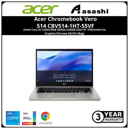 Acer Chromebook Vero 514 CBV514-1HT-55VF-(Intel Core i5-1235U/8GB DDR4L/256GB SSD/14