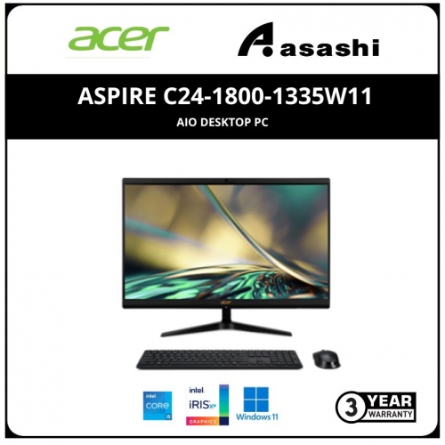 Acer Aspire C24-1800-1335W11 AiO Desktop PC (Intel Core i5-1335U/8GD4(1 Extra Slot)/512GB SSD/23.8