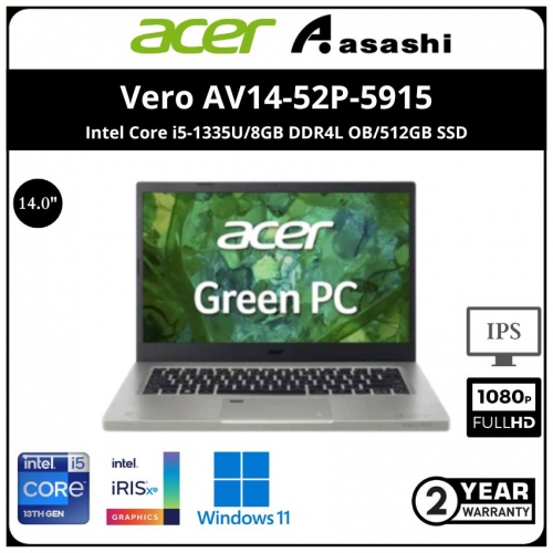 Acer Vero AV14-52P-5915 Notebook (Intel Core i5-1335U/8GB DDR4L OB/512GB SSD/Intel® Iris® UHD Graphics/14