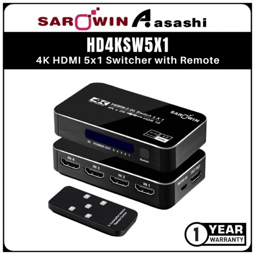 SAROWIN HD4KSW5X1 4K HDMI 5x1 Switcher with Remote