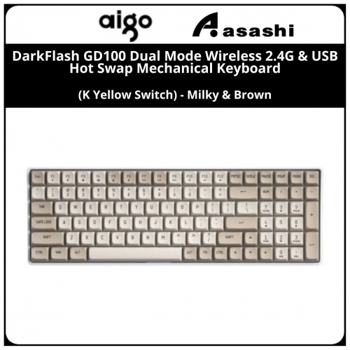 DarkFlash GD100 (Milky Brown) Dual Mode Wireless 2.4G & USB Hot Swap Mechanical Keyboard (K Yellow Switch)