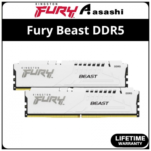 Kingston Fury Beast White DDR5 32GB(2x16GB) 5200MHz CL40 XMP Support Performance PC Ram - KF552C40BWK2-32