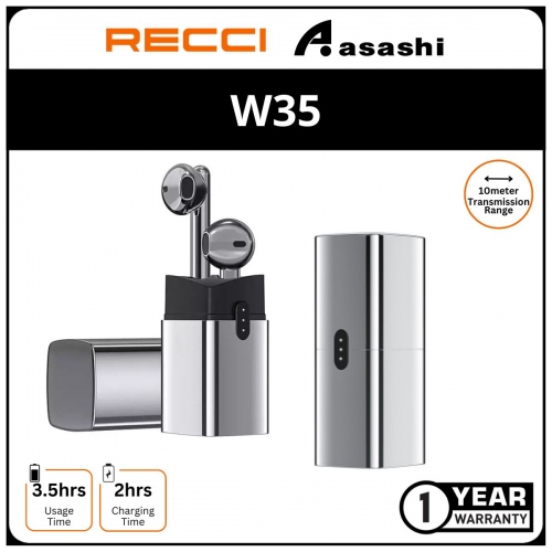 Recci W35 (Silver) Lipstick Wireless Earphone - 1Y