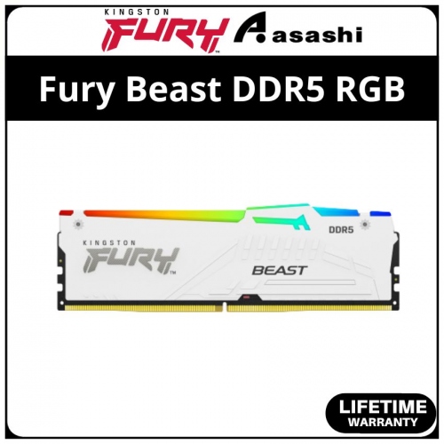 Kingston Fury Beast White RGB DDR5 16GB 5200Mhz CL40 XMP Support Performance PC Ram - KF552C40BWA-16