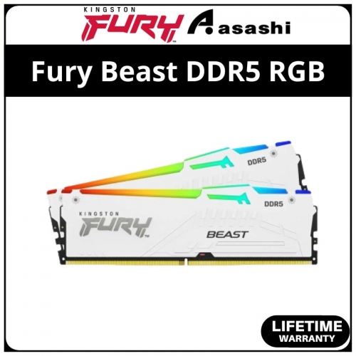 Kingston Fury Beast White RGB DDR5 32GB(2x16GB) 6000Mhz CL40 XMP Support Performance PC Ram - KF560C40BWAK2-32