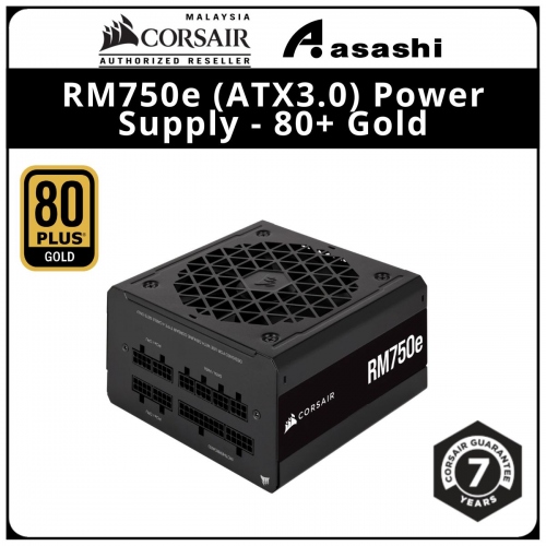 Corsair RM750e 750W (ATX3.0) Power Supply - 80+ Gold, Fully Modular, 7 Years Warranty