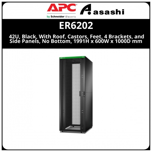 APC Easy Rack, 42U, Black, With Roof, Castors, Feet, 4 Brackets, and Side Panels, No Bottom, 1991H x 600W x 1000D mm (ER6202)