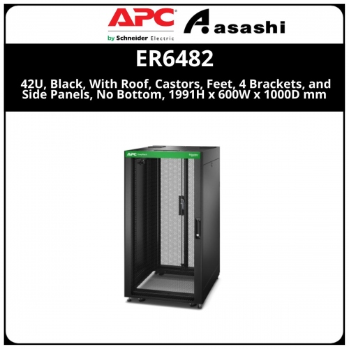 APC Easy Rack, 24U, Black, With Roof, Castors, Feet, 4 Brackets, and Side Panels, No Bottom, 1198H x 600W x 800D mm (ER64820