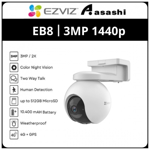 Ezviz EB8 4G 3MP 2K Pan & Tilt GPS Battery Powered Two Way Talk Color Night Vision Outdoor Wireless Security CCTV Camera