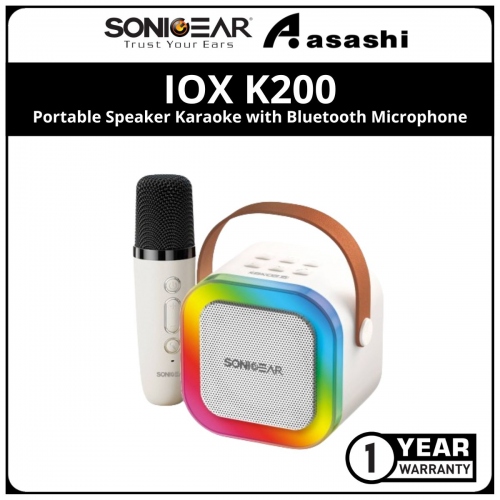 Sonic Gear IOX K200 White Portable Speaker Karaoke with Bluetooth Microphone (1 yrs Limited Hardware Warranty)