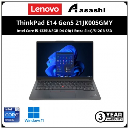 Lenovo ThinkPad E14 Gen5 Commercial Notebook-21JK005GMY-(Intel Core i5-1335U/8GB D4 OB(1 Extra Slot)/512GB SSD/14