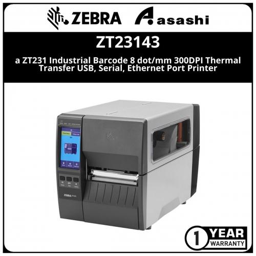 Zebra ZT231 Industrial Barcode 8 dot/mm 300DPI Thermal Transfer USB, Serial, Ethernet Port Printer (ZT23143-T0P000FZ)(Warranty Printer 1 year, Printhead 6 Month)