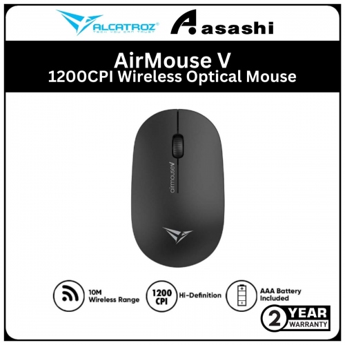 Alcatroz AirMouse V Jet Black 1200CPI Wireless Optical Mouse