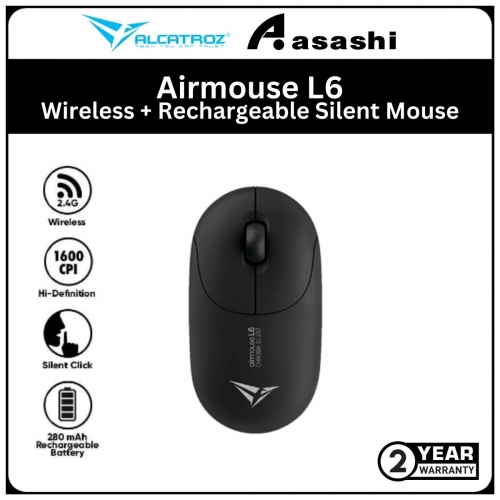Alcatroz Airmouse L6 Black Wireless + Rechargeable Silent Mouse