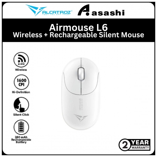 Alcatroz Airmouse L6 White Wireless + Rechargeable Silent Mouse