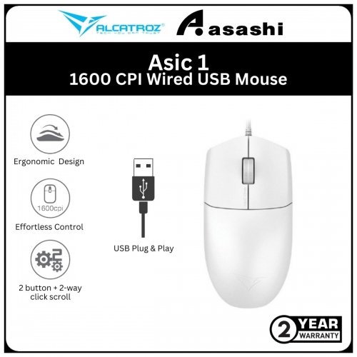 Alcatroz Asic One (White) 1600 CPI Wired USB Mouse