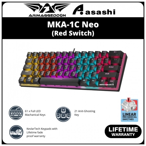 PROMO - Armaggeddon MKA-1C Neo (61 Keys) Black Linear Mechanical Gaming Keyboard - Red Switch