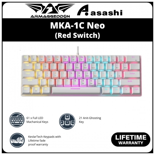 PROMO - Armaggeddon MKA-1C Neo (61 Keys) White Linear Mechanical Gaming Keyboard - Red Switch