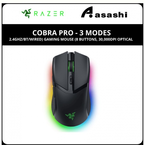 Razer Cobra Pro - 3 Modes (2.4GHz/BT/Wired) Gaming Mouse (8 buttons, 30,000dpi Optical) RZ01-04660100-R3A1