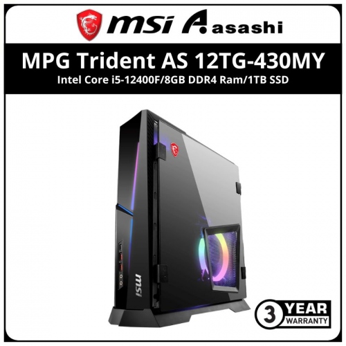 MSI MPG Trident AS 12TG-430MY Gaming Desktop-(Intel Core i5-12400F/8GB DDR4 Ram/1TB SSD/Nvidia RTX3060 12GB Graphic/MSI K&M/Win11Home/3 Years Warranty)