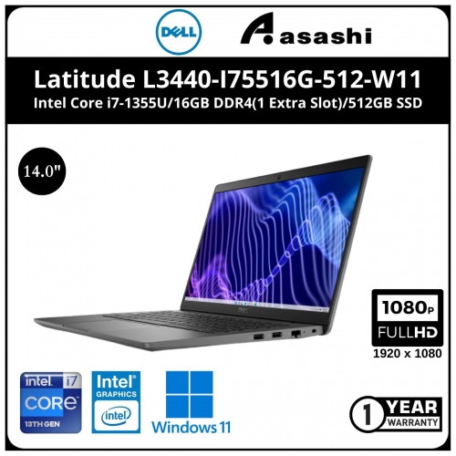 Dell Latitude L3440-I75516G-512-W11 Commercial Notebook (Intel Core i7-1355U/16GB DDR4(1 Extra Slot)/512GB SSD/14