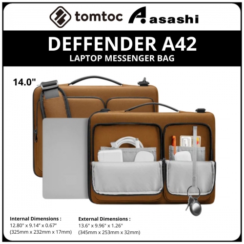 Tomtoc A42D3Y1 (Brown) DEFFENDER A42 14inch Laptop Messenger Bag