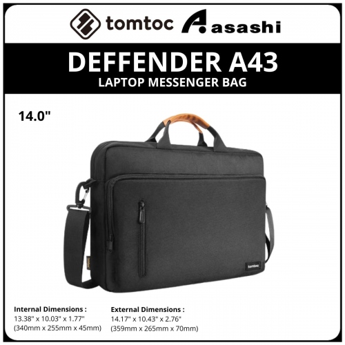 Tomtoc A43D3D1 (Black) DEFFENDER A43 14inch Laptop Messenger Bag